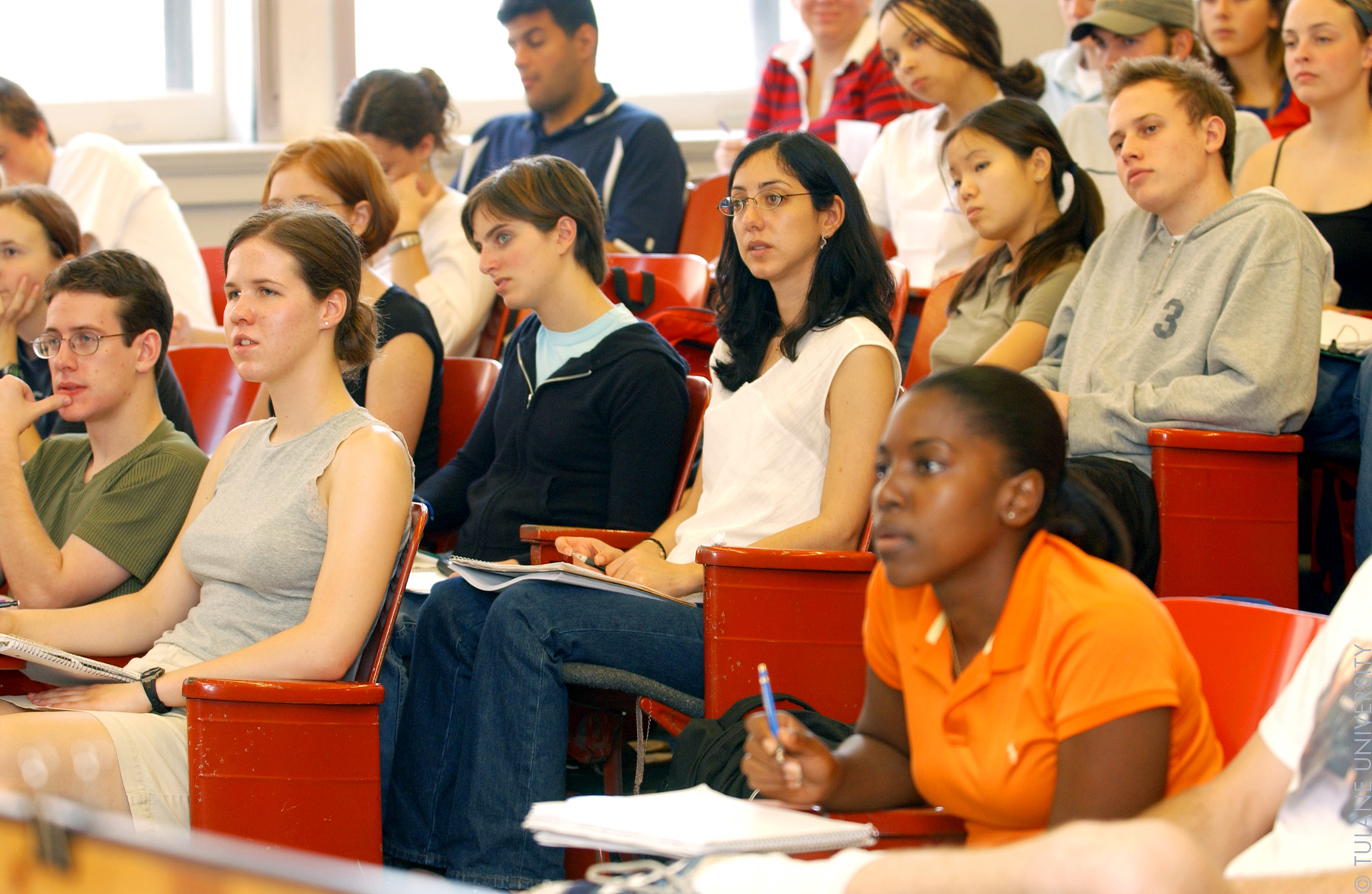 A student in a university classroom